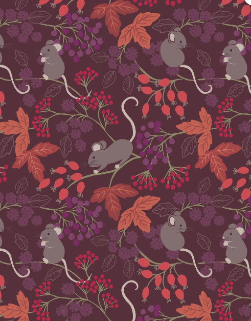 Lewis & Irene Quiltshop Hochwertige Baumwolle, gewebt, Autumn Field Mouse & Berries, Creme, Salbei, Burgund