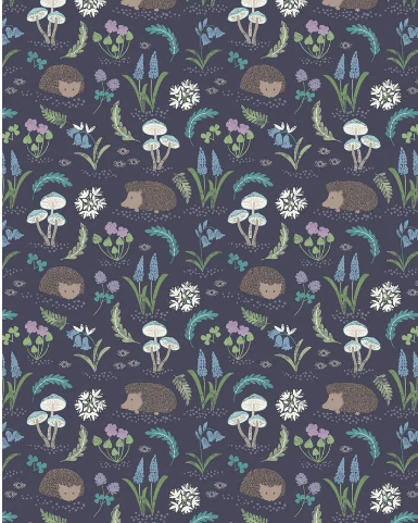 Lewis & Irene Quiltshop Hochwertiger, gewebter Bluebell Woods-Igel aus Baumwolle auf Dunkelblau
