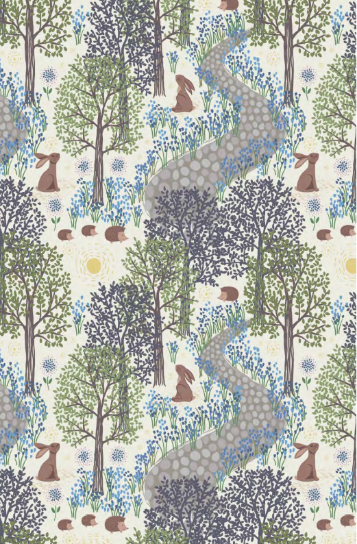 Lewis & Irene Quiltshop Quality Cotton Woven Bluebell Woods Rabbit Forest creme, dark blue, sage