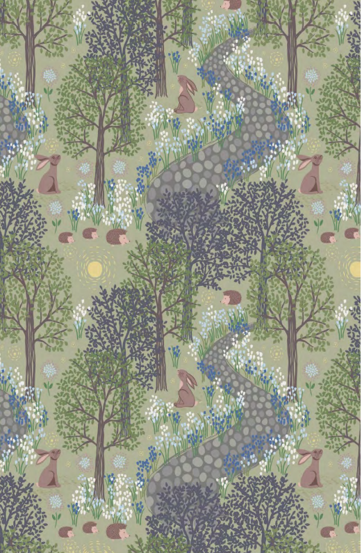 Lewis & Irene Quiltshop Hochwertige Baumwolle, gewebt, Bluebell Woods Rabbit Forest, Creme, Dunkelblau, Salbei