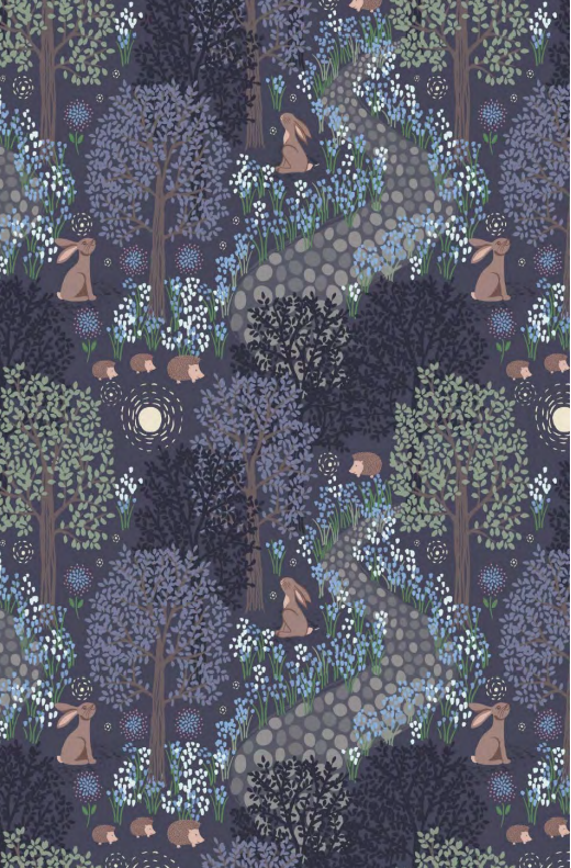 Lewis & Irene Quiltshop Hochwertige Baumwolle, gewebt, Bluebell Woods Rabbit Forest, Creme, Dunkelblau, Salbei