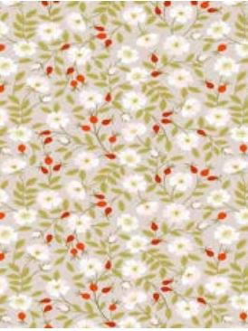 Lewis & Irene Quiltshop Quality Cotton Floral ocre, mauve, sage leaves, light blue, black multi