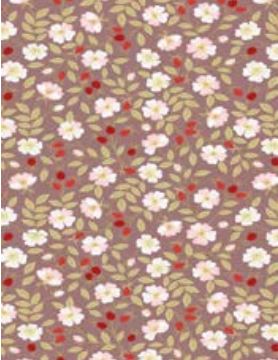 Lewis & Irene Quiltshop Quality Cotton Floral ocre, mauve, sage leaves, light blue, black multi