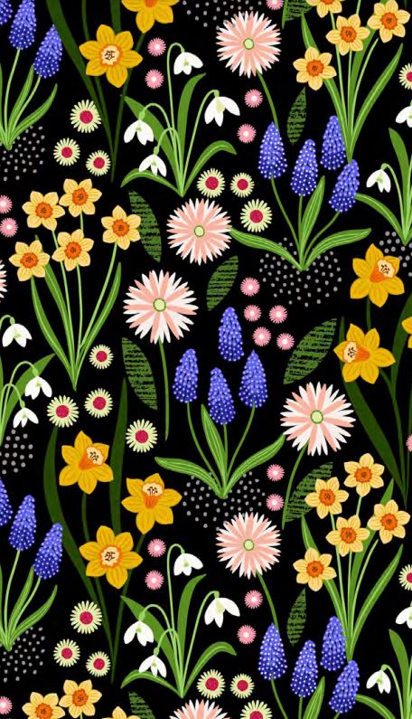 Lewis & Irene Quiltshop Quality Cotton Floral ocre, mauve, sage leaves, light blue, black multi