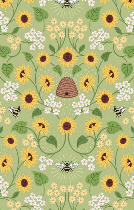 Lewis & Irene Quiltshop Quality Cotton Woven Sunflowers and Bees