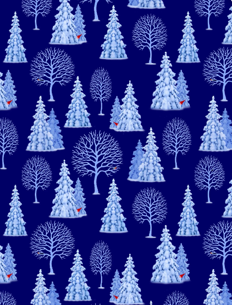 Lewis & Irene Quiltshop Hochwertige Baumwolle Tomten Village Winterbäume mit spähenden Zwergen dunkelblau, hellblau, weiß