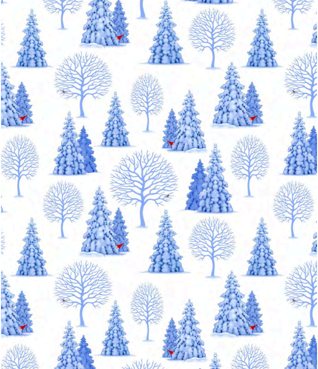 Lewis & Irene Quiltshop Hochwertige Baumwolle Tomten Village Winterbäume mit spähenden Zwergen dunkelblau, hellblau, weiß