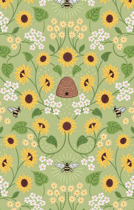 Lewis & Irene Quiltshop Quality Cotton Woven Sunflowers and Bees