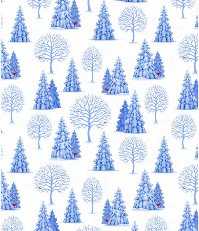 Lewis &amp; Irene Quiltshop Hochwertige Baumwolle Tomten Village Winterbäume mit spähenden Zwergen dunkelblau, hellblau, weiß